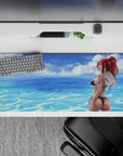 36x16 inches ocean-blue anime desk pad with sunlit water shimmer and calm beach-day vibe.
