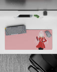 Mouse pad 28x12 inches featuring Zero Two from Darling in the Franxx in her red uniform, minimalist design, bold colors.