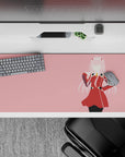 Anime mouse pad 36x16 inches featuring Zero Two from Darling in the Franxx in red uniform, bold pink and crisp contrast.