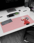 Anime mouse pad 36x16 inches featuring Zero Two from Darling in the Franxx in her red uniform with bold pink contrasts.