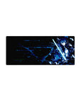 Mouse pad featuring Kirito from Sword Art Online, cyberpunk theme, 28x12 inches, perfect for gamers and anime fans.