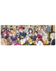 32x12 inches anime mouse pad featuring a lively dining hall feast with chefs, classmates, ramen and curry.