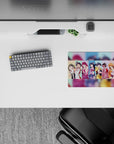 Pastel stripe backdrop anime girl mouse pad 14x10 inches, playful cozy vibe with crisp print.