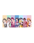 Monogatari-style anime girl lineup mouse pad with cheeky poses and clean studio look, 28x12 inches.