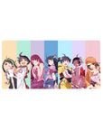 32x16 inches anime girl mouse pad with Monogatari-style lineup, clean studio vibe and cheeky poses.