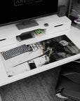 RX-78-2 Gundam with beam rifle in a broken cathedral on a 36x16 inches anime desk pad, late-night ready.