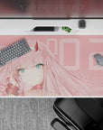 Desk pad featuring Zero Two from Darling in the Franxx, 40x20 inches, in soft pastel tones, perfect for anime fans.