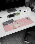 Anime mouse pad featuring Zero Two in soft blush tones, size 32x12 inches, adds elegance and style to any workspace.