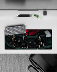 Dark black-and-red anime mouse pad 28x12 inches, crimson moon vibe for late-night gaming.