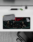 Dark black-and-red anime mouse pad 28x12 inches, crimson moon vibe for late-night gaming.