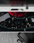 Black and red anime desk pad 40x20 inches, moody Akatsuki vibe with bold crimson moon for gaming.