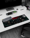 Itachi Uchiha and Akatsuki lineup under a giant red moon on an anime mouse pad 32x12 inches.