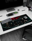 Itachi Uchiha and Akatsuki lineup desk pad 36x16 inches under a giant crimson moon background.