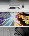 Icy blue vs molten gold anime desk pad 36x16 inches with fast streaks and explosive impact.