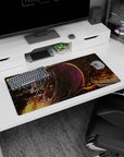 Anime girl mouse pad 32x16 inches showing a mysterious silver-haired girl in profile, amber eyes staring back.