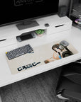 32x12 inches anime mouse pad showing shy girl turning back, mint scrunchie ponytail, pencil ready to sketch.