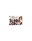 Classic anime girl mouse pad 14x10 inches, four schoolgirls packed on a train with a steaming bowl.