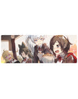Anime girl mouse pad 32x12 inches with four schoolgirls on a crowded train, vivid desk mat print.