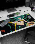 Urusei Yatsura Lum mouse desk pad 40x20 inches, sea-green hair streaming over a starry sky.