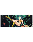 32x12 inches anime girl mouse pad with Lum in a cosmic space scene, planets floating, smooth desk mat.