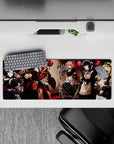 Anime mouse pad 32x12 inches with Pleiades combat maids from Overlord, featuring muted reds and armor glints for a fierce look.