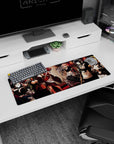 Anime mouse pad featuring Pleiades combat maids from Overlord, 32x12 inches, showcasing muted reds and fierce style.