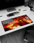 Megumin anime mouse pad 32x16 inches, depicting her explosive magic moment from KonoSuba with fiery reds and glowing golds.