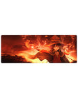 Megumin anime mouse pad 32x12 inches, KonoSuba theme with fiery reds and glowing golds, capturing her explosive magic pose.