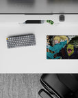 Bright, gritty anime mouse pad 14x10 inches with punchy teal contrast, speed lines, and street chaos.