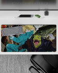 32x16 inches anime mouse pad in punchy teal and dark tones, bright chaos mood with gritty alley textures.