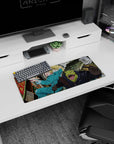 28x12 inches anime mouse pad showing grinning blonde runner with steaming tray chased by reptile thug.