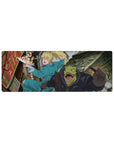 32x12 inches anime mouse pad with alley chase scene, teal jumpsuit runner and reptile-headed fighter.