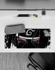 28x12 inches anime mouse pad in sharp monochrome with a bold crimson Sharingan for an intense mood.