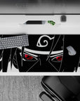 36x16 inches black-and-white anime desk pad with a crimson Sharingan pop and intense, edgy vibe.