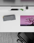 14x10 inches mouse pad featuring Blossom Horizon, capturing the peaceful beauty of a cherry blossom tree and serene sunset with distant mountains.