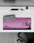 28x12 inches mouse pad with Blossom Horizon, showcasing the beauty of a cherry blossom tree and a serene sunset with distant mountains.