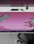 40x20 inches desk pad with Blossom Horizon, showcasing a peaceful cherry blossom tree set against a tranquil pink sunset and mountains.