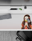 36x16 inches desk pad with Nezuko Kamado in her iconic pink and black attire, perfect for adding elegance and serenity to your workspace.