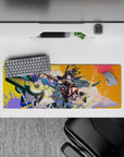 32x12 inches desk mouse pad in neon teal, candy pink, and hot orange paint-drip street art mood.