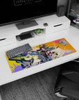 32x12 inches extended mouse pad featuring sharp-eyed dark-haired heroine with goggles firing twin pistols.