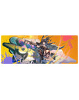 32x12 inches anime girl mouse pad with goggles and twin pistols on neon graffiti splash background.