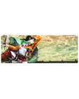 Attack on Titan mouse pad featuring Levi flying through golden clouds, size 32x12 inches, vibrant and dynamic.