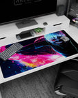Kaneki from Tokyo Ghoul on a 40x20 inch anime desk pad, featuring his kagune in neon colors against a cityscape.