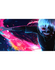 Kaneki from Tokyo Ghoul on a 40x20 inch anime desk pad, featuring vibrant neon kagune and cityscape for a striking look.