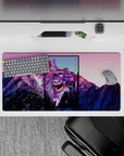 Anime mouse pad featuring Evangelion's Unit-01 in vibrant colors, 32x16 inches, with a dynamic apocalyptic backdrop.