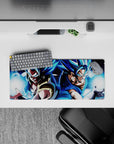 Compact yet detailed 28x12 inch mouse pad showcasing Gogeta and Vegito's dynamic fusion power for fans