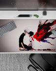 Anime mouse pad 40x20 inches featuring Kaneki and Touka from Tokyo Ghoul, with blood-soaked, intense design.