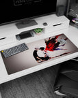 Anime mouse pad 36x16 inches featuring Kaneki and Touka from Tokyo Ghoul, with intense colors and striking imagery.
