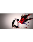 Anime mouse pad 36x16 inches featuring Kaneki and Touka from Tokyo Ghoul, with kagune and blood-stained background.