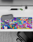 32x12 inches anime girl mouse pad in hot pink, aqua, and lemon yellow confetti for playful idol vibes.